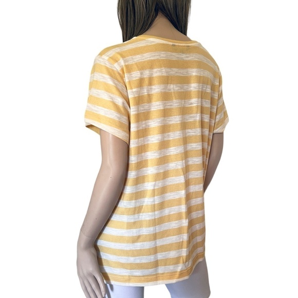 Nicole Miller Stripe Tee t-shirt Tank Top Yellow V-Neck Short Sleeve Hi Low NWOT - Picture 6 of 13
